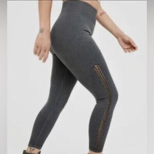 Aerie Offline 7/8 Ribbed High Rise Seamless Leggings Side Braided Gray